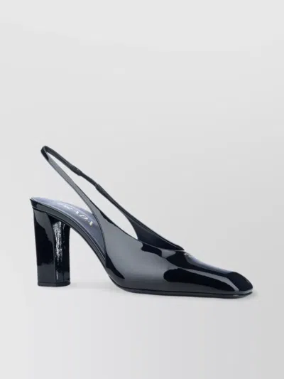 Prada Block Heel Patent Finish Pointed Toe Ballerina Shoes
