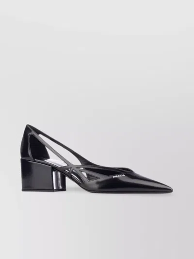 Prada Block Heel Pointed Toe Strappy Pumps In Black