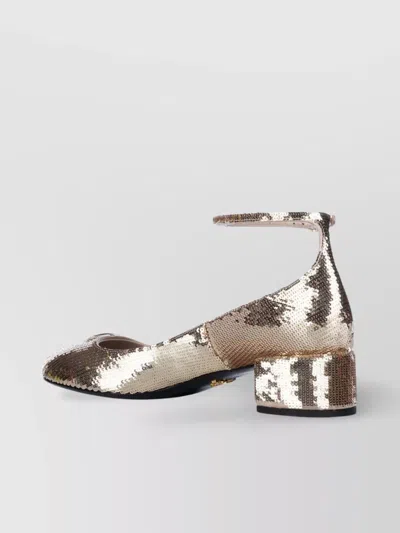 Prada Block Heel Round Toe Sequin Sandals In Multicolor