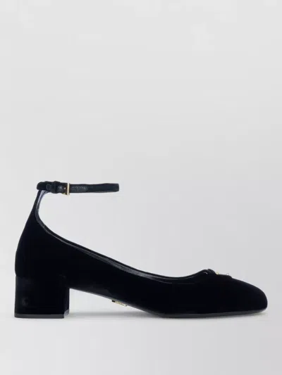 Prada Block Heel Sandals Embellished Detail In Black