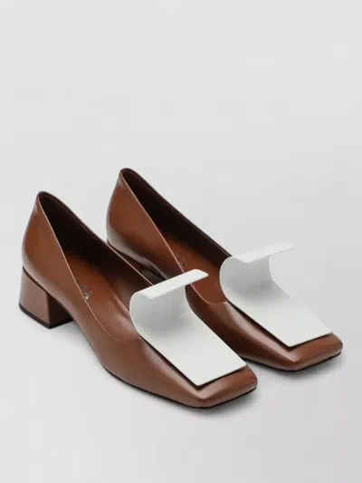 Prada Block Heel Square Toe Two Tone Pumps In Brown