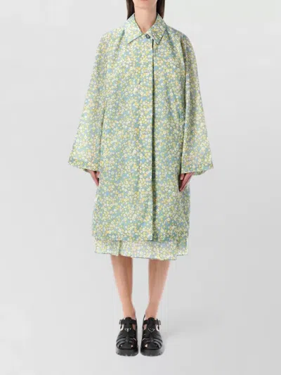 Prada Blossom Print Midi Trench Coat In Green