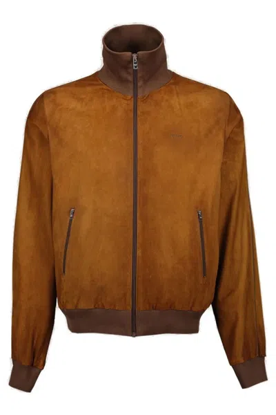 Prada Blouson Camoscio In Brown