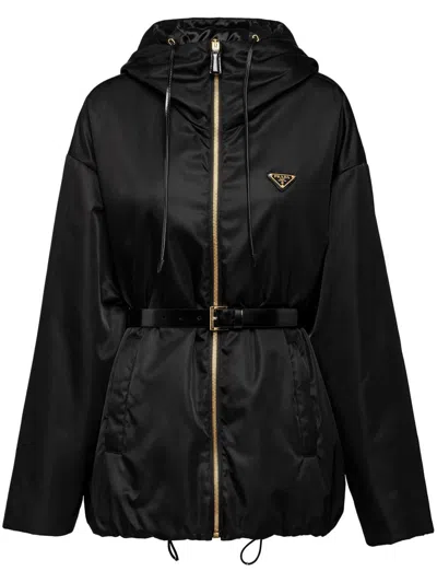 Prada Womens Black Re-nylon Belted Recycled-nylon Jacket