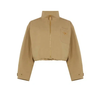 Prada Blouson En Coton Et Lin In Brown