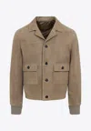 Prada Classic Button-up Lamb Leather Jacket In Gray