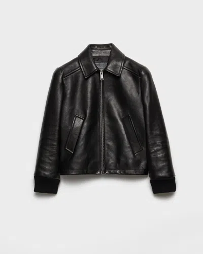 Prada Leather Blouson Jacket In Black
