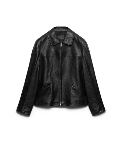 Prada Nappa Leather Blouson Jacket In Black
