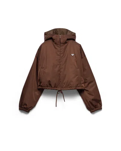 Prada Blousonjacke Aus Re-nylon Mit Kapuze In Dunkelbraun
