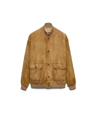 Prada Suede Blouson Jacket In Brown