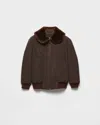 Prada Wool Blouson Jacket With Shearling Collar In Brown