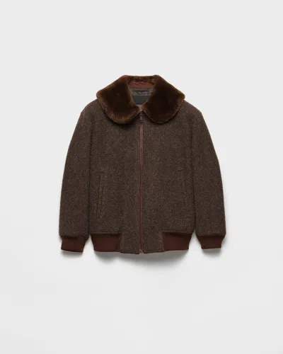 Prada Wool Blouson Jacket With Shearling Collar In Brown