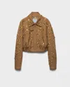 Prada Embroidered Chevron Blouson Jacket In Brown