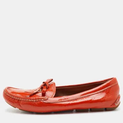 Pre-owned Prada Blow Size 39 Orange Patent Leather Slip On Loafers