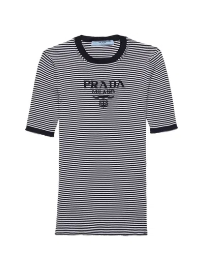 Prada Blu Bianco Recycled Silk Girocollo In White