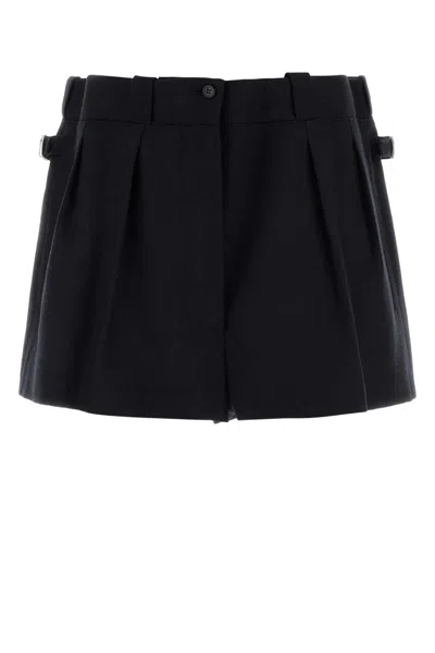 Prada Wool Shorts With Pleated Design And Belt Loops In Black