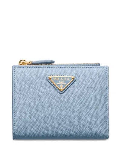 Prada Small Saffiano-leather Wallet In Blue
