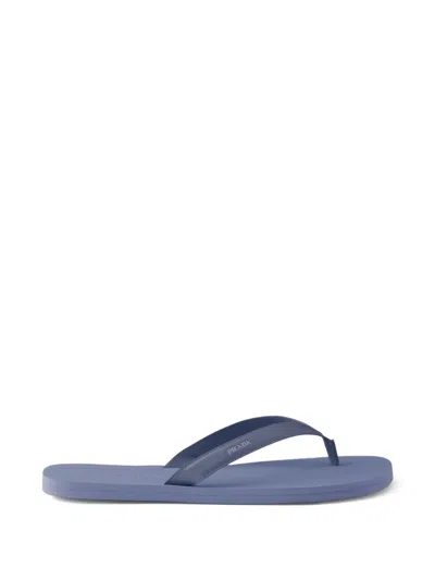Prada Embossed-leather Flip-flop Sandals In Blue