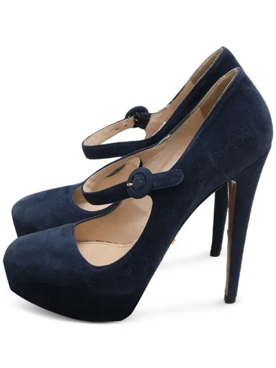 Pre-owned Prada Suede Platform Pumps In Blue