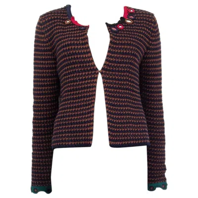 Pre-owned Prada Blue & Brown Cotton Crochet Embellished Jacket 42 M