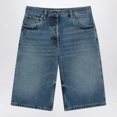 Prada Blue Bermuda Shorts In Washed Denim Women