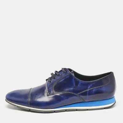 Pre-owned Prada Blue Brushed Leather Derby Size 45