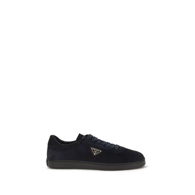 Prada Blue Calf Leather Bos Taurus Low Top Sneakers