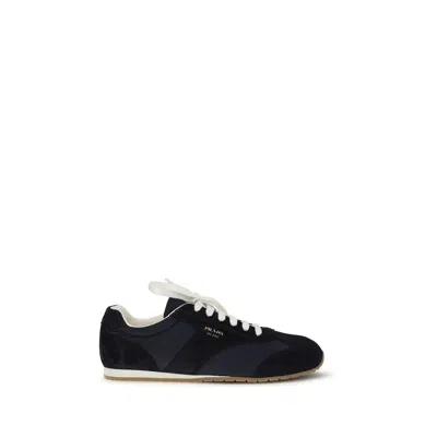 Prada Blue Calf Leather Bos Taurus Low Top Sneakers In Black