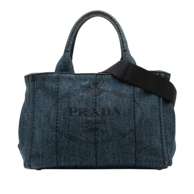 Pre-owned Prada Blue Canapa Denim Shoulder Bag Tote Bag ()
