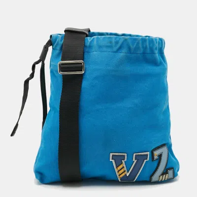 Pre-owned Prada Blue Canvas Drawstring Messenger Bag