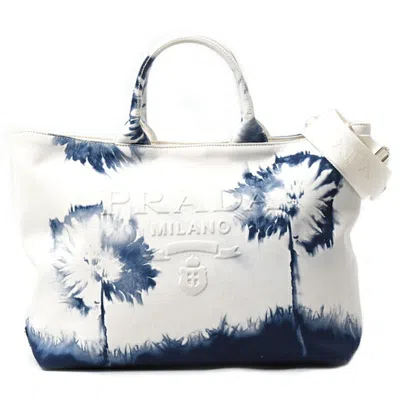 Pre-owned Prada Blue Canvas Shoulder Bag Tote Bag () In Multi