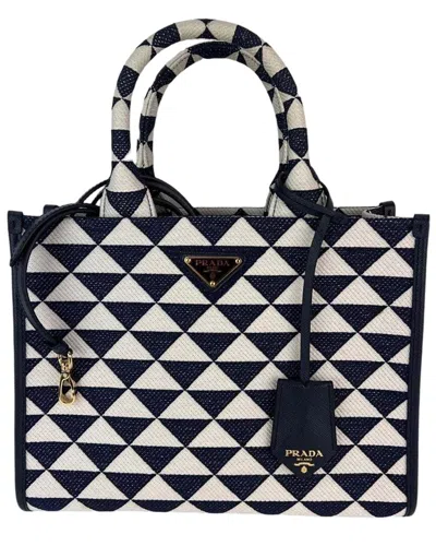 Prada Blue Canvas Small Symbole Embroidered Handbag (authentic Pre-loved)