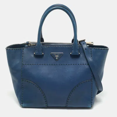 Pre-owned Prada Blue City Calf Leather Twin Pocket Tote