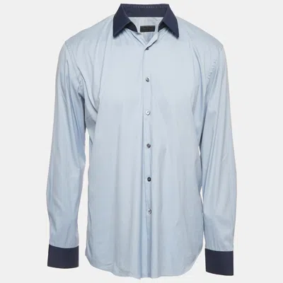 Pre-owned Prada Blue Cotton Button Front Long Sleeve Shirt Xl