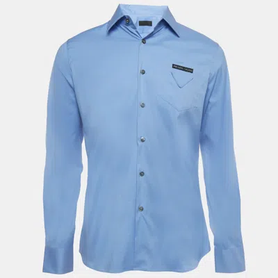Pre-owned Prada Blue Cotton Button Front Shirt S In White