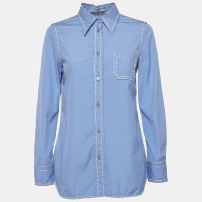 Pre-owned Prada Blue Cotton Contrast Embroidered Long Sleeve Shirt M