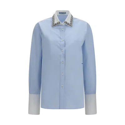 Prada Jewel-embellished Collar Shirt In Blue