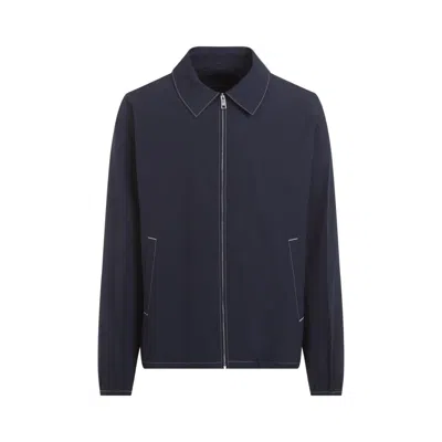 PRADA PRADA BLUE COTTON JACKET WITH CLASSIC COLLAR