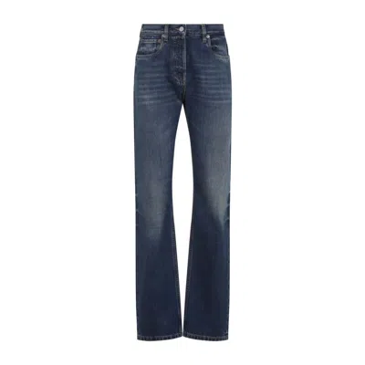 Prada Low-waist Tapered Bleached Denim Trousers In Blue