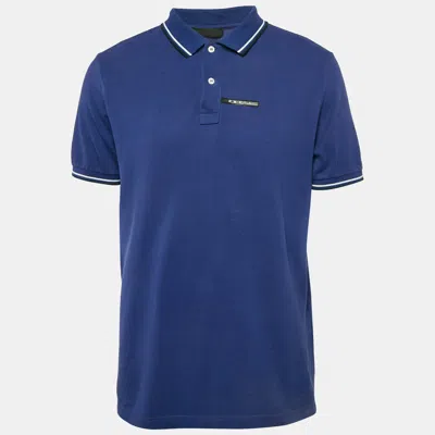 Pre-owned Prada Blue Cotton Knit Polo T-shirt Xl