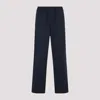 Prada Cotton Straight Leg Trousers With Elastic Waistband In Blue