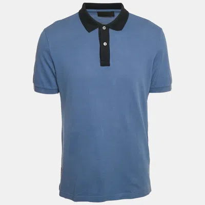 Pre-owned Prada Blue Cotton Pique Polo T-shirt Xl