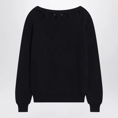 Prada Blue Cotton Sweater With Geometric Details In Black