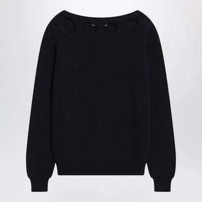 Prada Blue Cotton Sweater With Geometric Details Women
