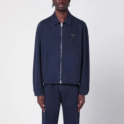 Prada Blue Cotton Zipped Jacket Men