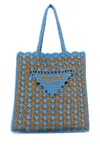 Prada Two Tone Raffia Shopping Bag In Blue