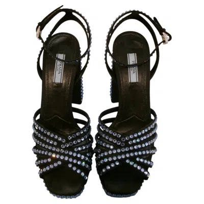 Pre-owned Prada Blue Crystal Platforms Size 39.5 New In Box