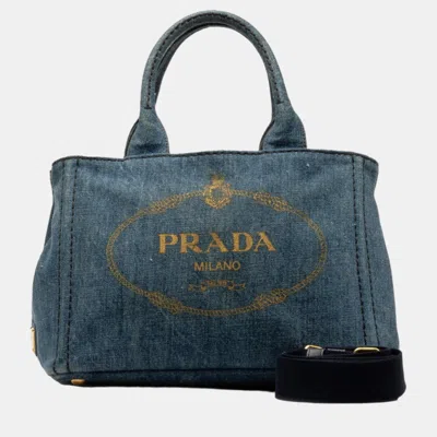 Pre-owned Prada Blue Denim Canapa Logo Denim Handbag