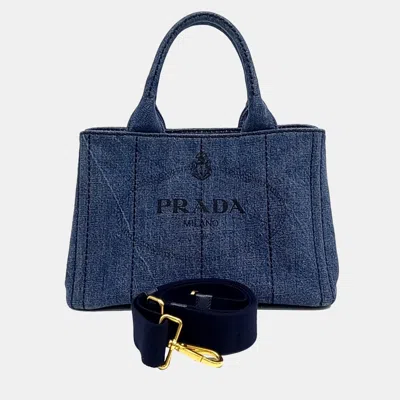 Pre-owned Prada Blue Denim Canapa Tote And Shoulder Bag