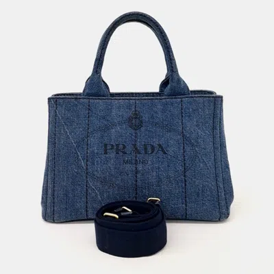 Pre-owned Prada Blue Denim Canapa Tote And Shoulder Bag